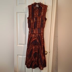NANETTE LEPORE Snake Print Sleeveless Pleated Dress Brown Size 4 Career Wear